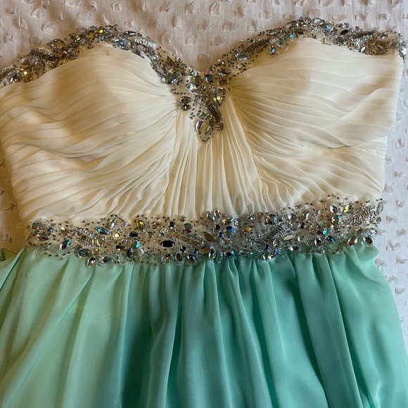 Mint Green and White Prom Dress - Picture 2 of 7